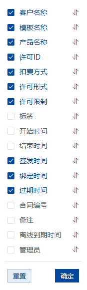 账号许可列表项配置